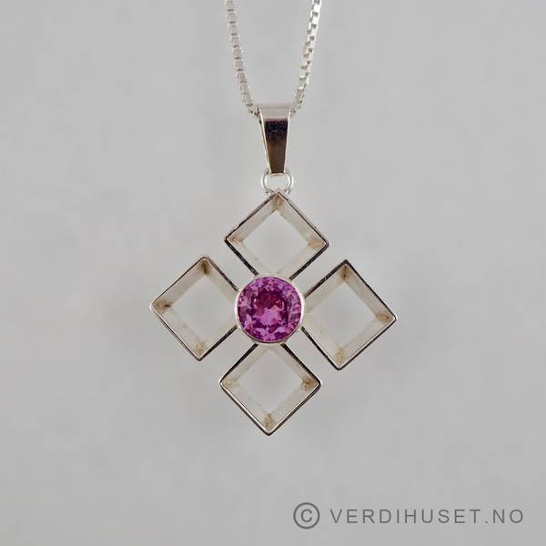 Hovedbilde Anheng i sølv med rosa sten