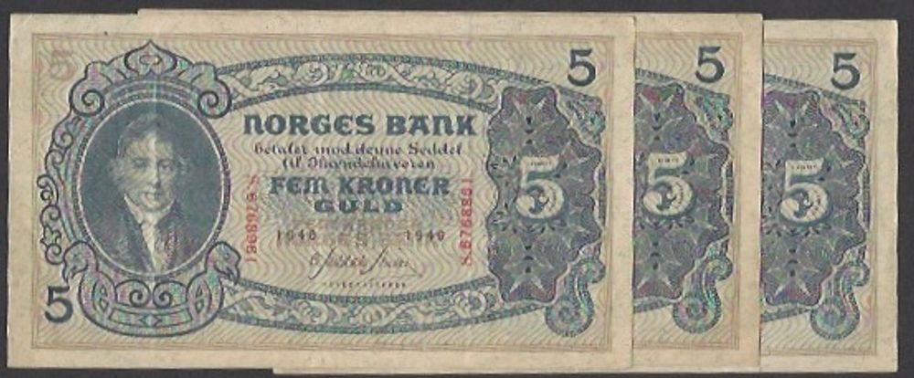 5 kr 1940 S Kv 1+ (S.6768961-3) i rekke