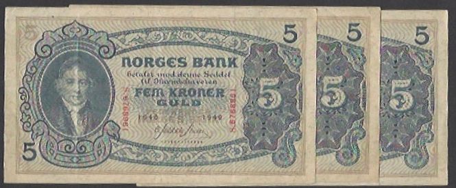 Hovedbilde 5 kr 1940 S Kv 1+ (S.6768961-3) i rekke