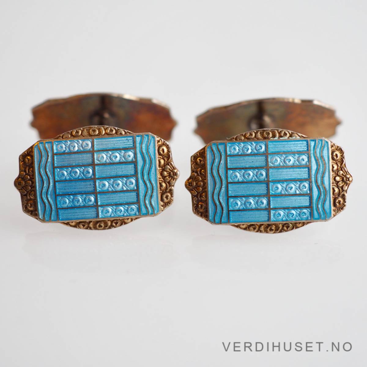 Mansjettknapper i sølv med blå emalje