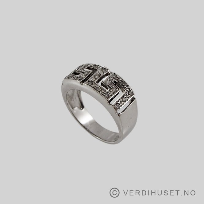Hovedbilde Ring i 14 K hvitt gull med blanke stener