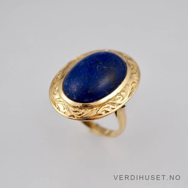 Hovedbilde Ring i 22 K gull med stor blå sten