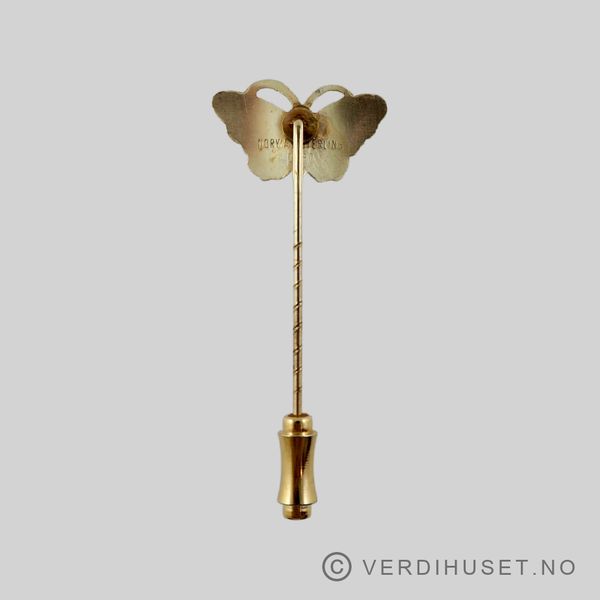 Hovedbilde Sommerfugl i forgylt sølv med emalje på nål