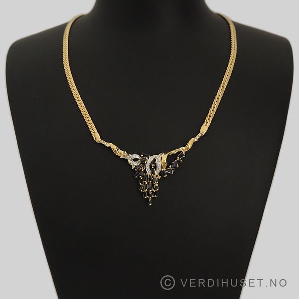 Hovedbilde Halssmykke i 18 K gull med blå og blanke stener