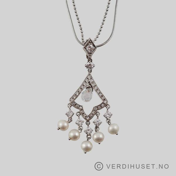 Hovedbilde Halssmykke i sølv med perler og blanke stener