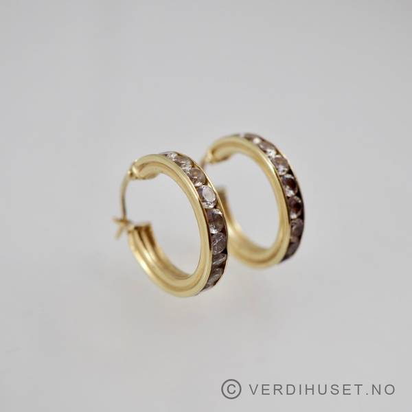 Hovedbilde Øreringer i 14 K gull med blanke stener