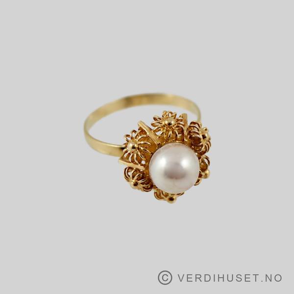 Hovedbilde Ring i 14 K gull med perle
