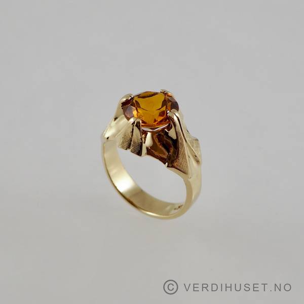 Hovedbilde Ring i 14 K gull med orange sten