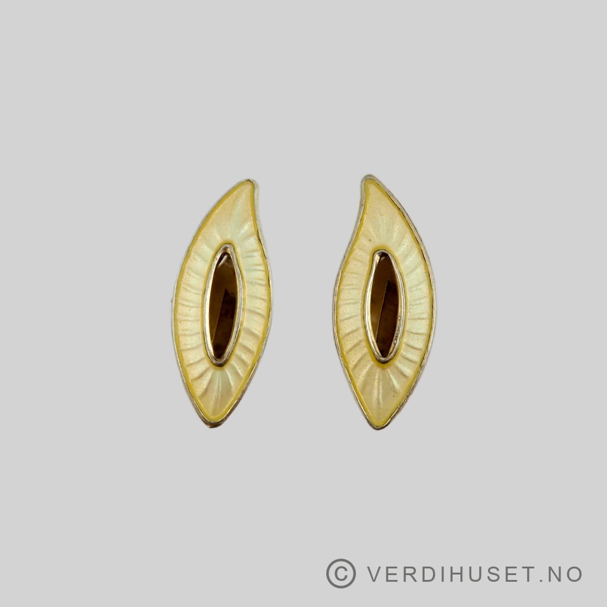 Øreklips i forgylt sølv med gul emalje