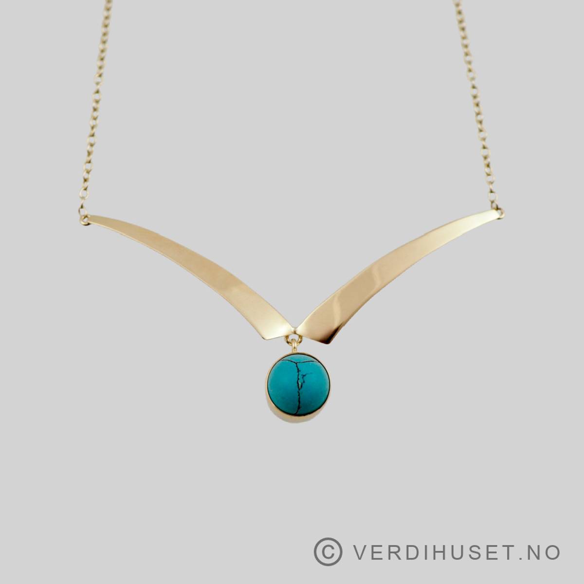 Halssmykke i 14 K gull med turkis sten