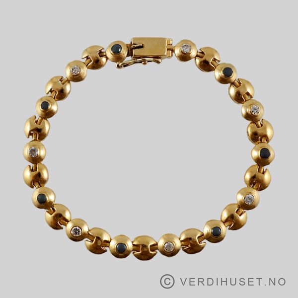 Hovedbilde Armbånd i 22 K gull med grå og blanke stener