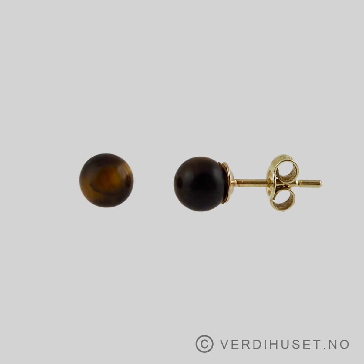 Ørepynt i 14 K gull med tigerøye