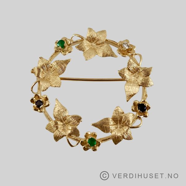Hovedbilde Brosje i 14 K gull med stener