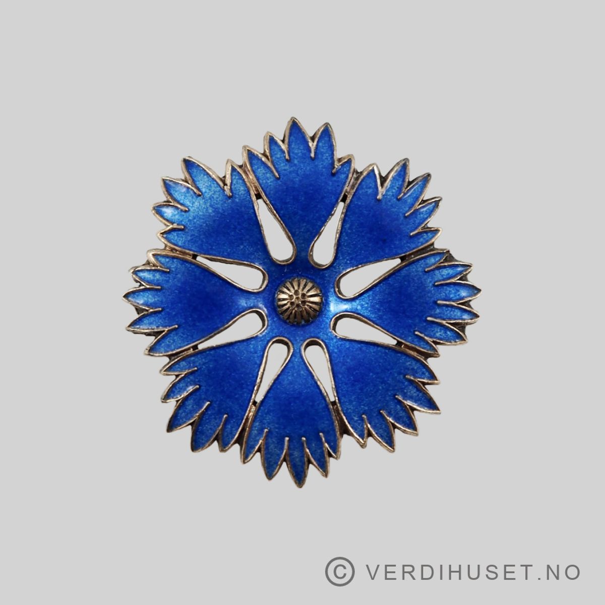 Brosje i sølv med blå emalje
