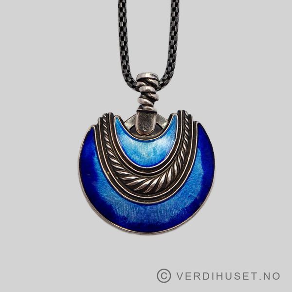 Hovedbilde Anheng i oksidert sølv med blå emalje - Arne ...