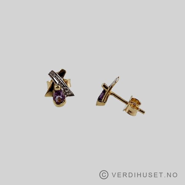 Hovedbilde Ørepynt i 14 K gull med lilla sten