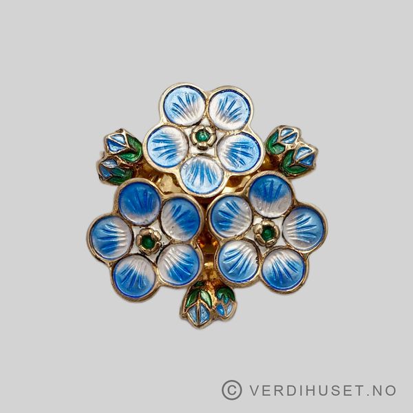 Hovedbilde Brosje i forgylt sølv med blå og grønn emalje - ...