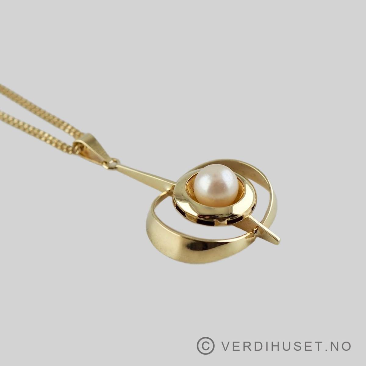 Anheng i 14 K gull med perle