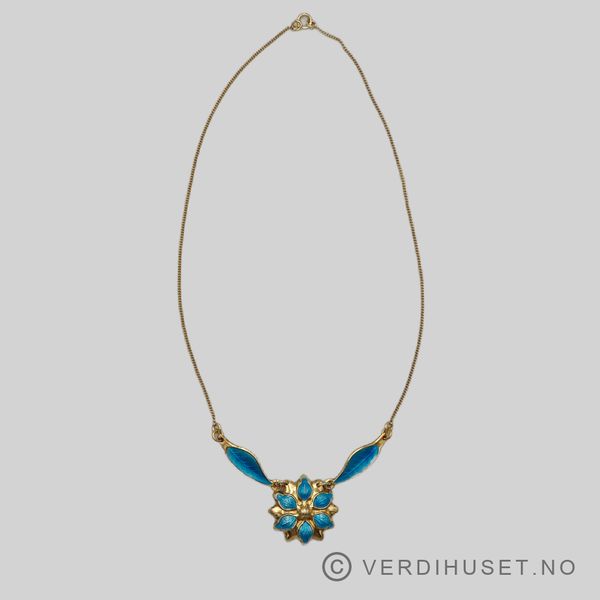 Hovedbilde Halssmykke i forgylt sølv med blå/turkis emalje