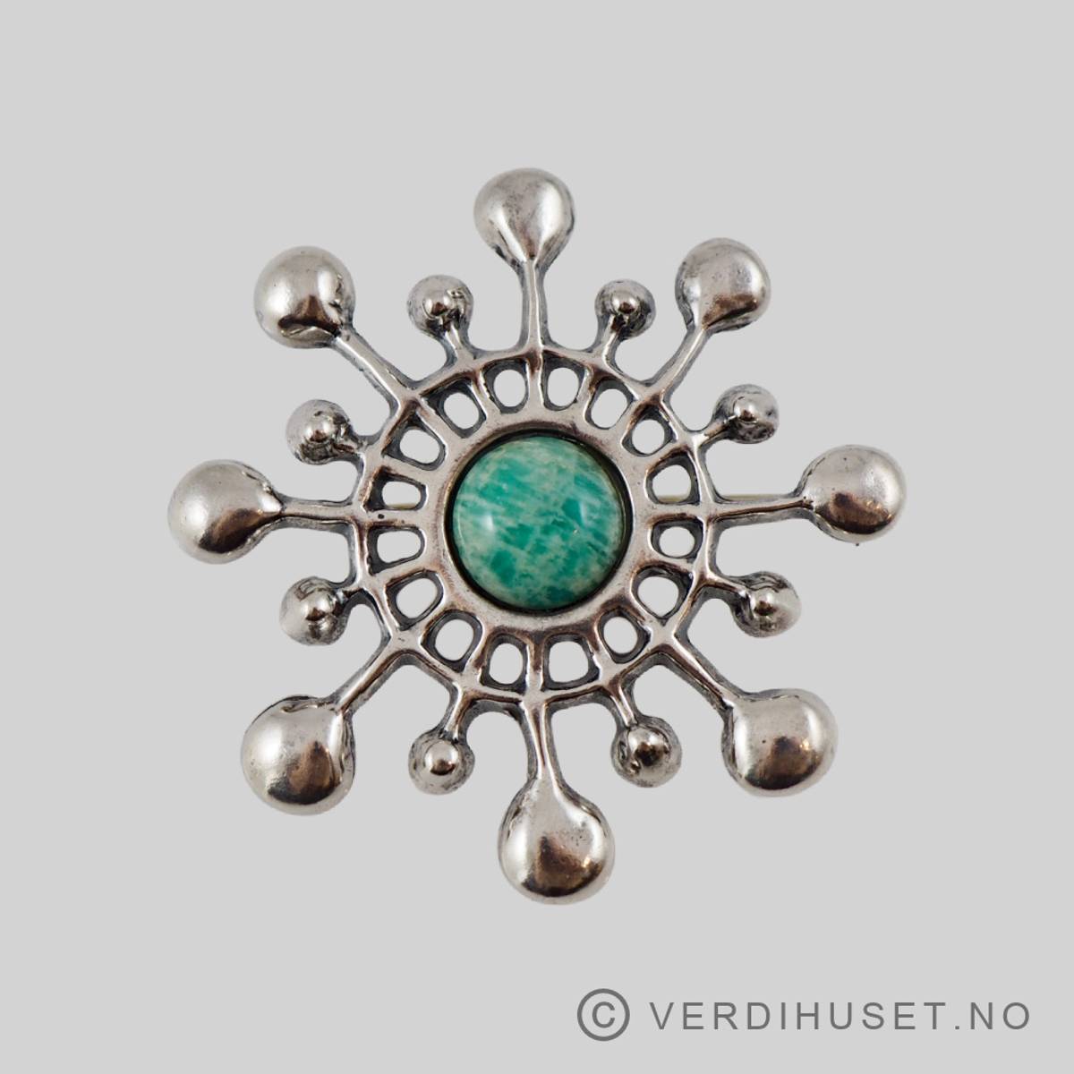 Brosje/anheng i sølv med amazonitt - Uni D-A