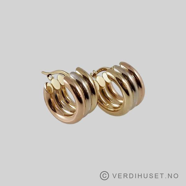 Hovedbilde Øreringer i 14 K hvitt, rødt og gult gull