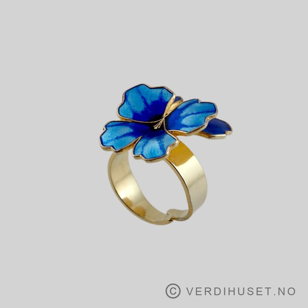 Ring i forgylt sølv med blå emalje - D-A