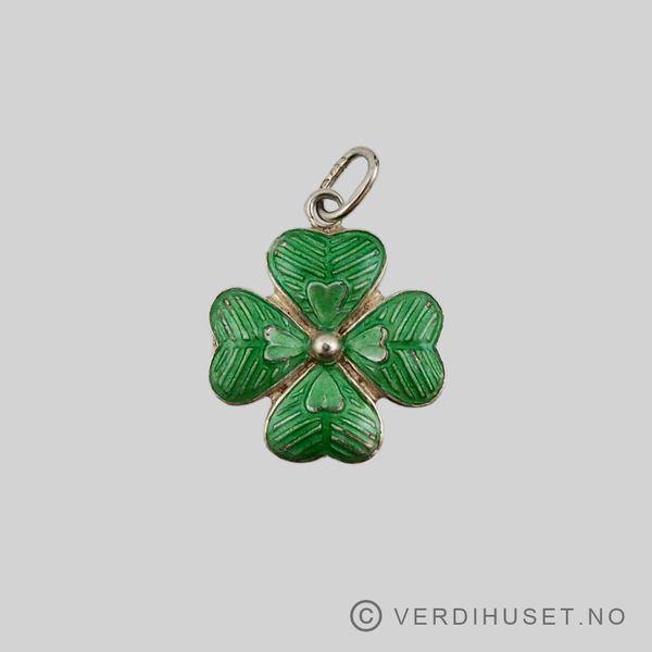 Hovedbilde Anheng/Firkløver i forgylt sølv med grønn emalje