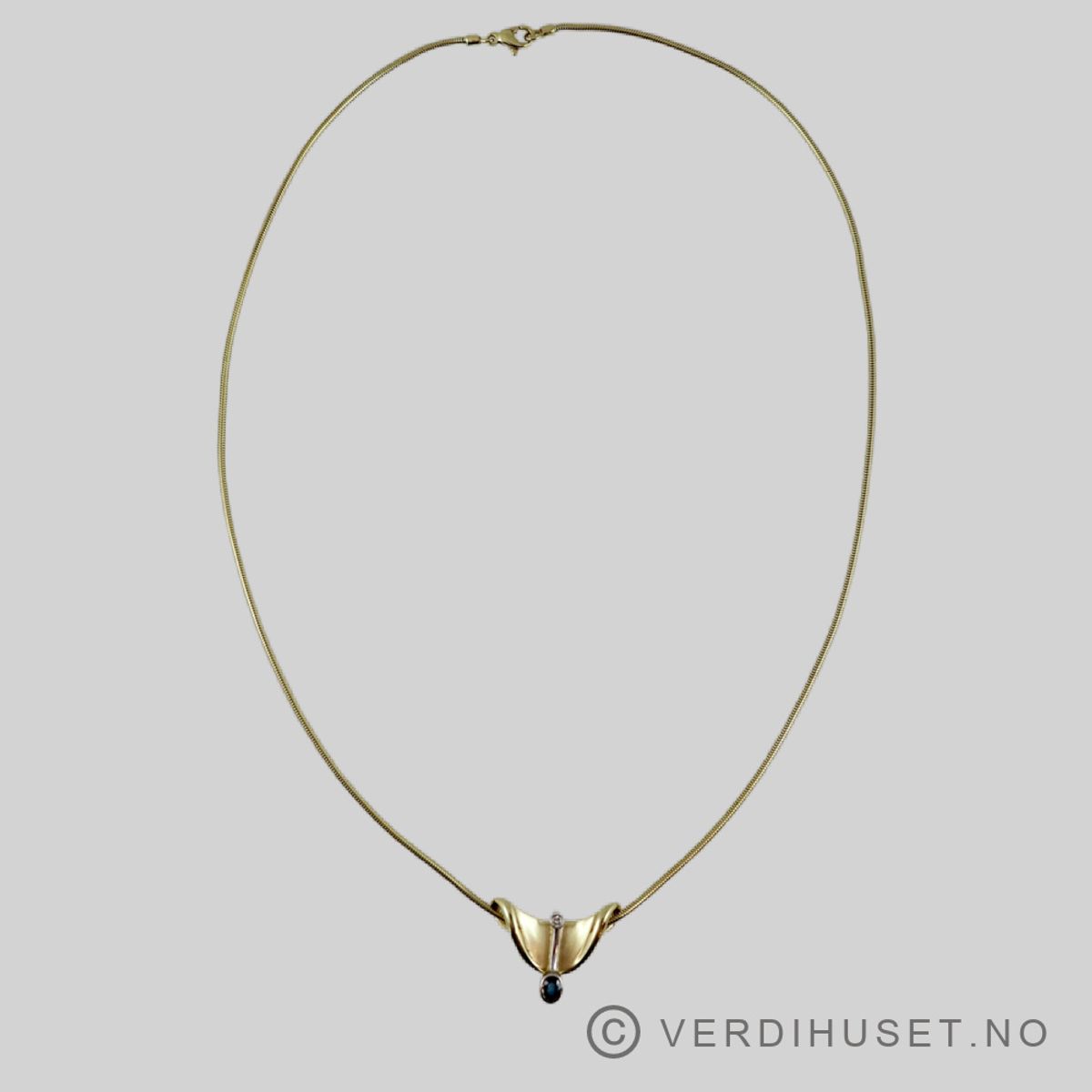 Anheng i 14 K gull med blå og blank sten